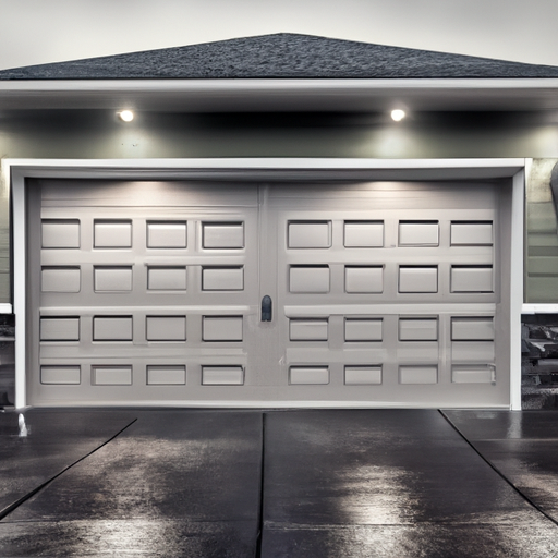 Residential garage door in Medina, WA under soft overcast light, door and opener visible